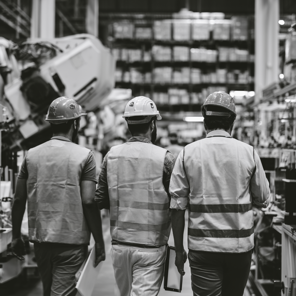 Factory inspection walkthrough documentary scene